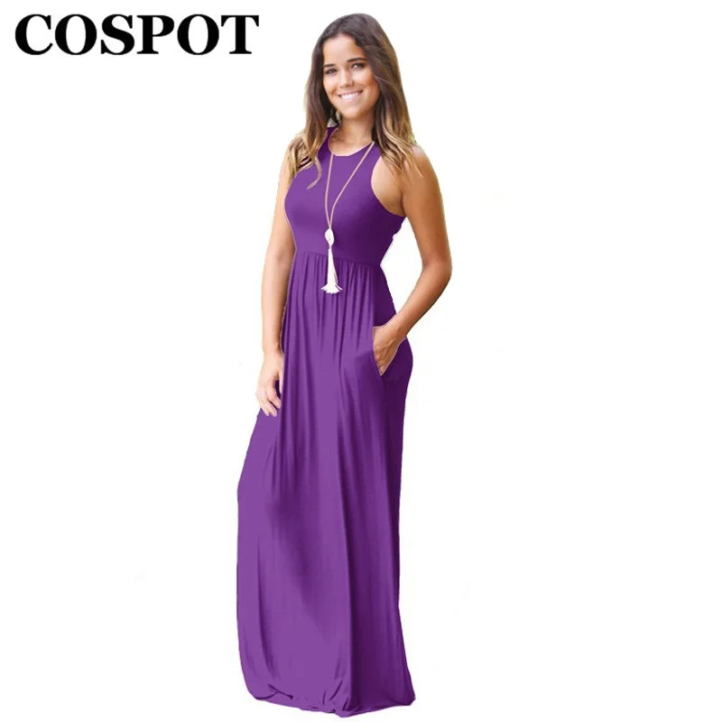 

COSPOT Mother Summer Beach Dress Mom Bohemian Sleeveless Long Dress Women Plain Party Dress Women Dresses 2023 New Arrival 40E