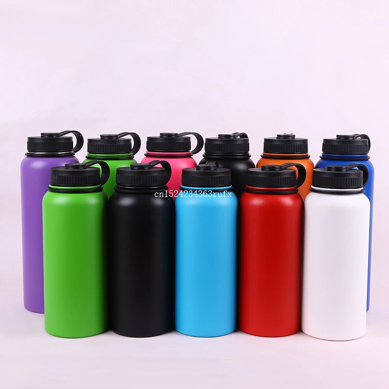 10pcs 1L 1.2L 304 Stainless Steel Water Bottles Water Bottle Vacuum Insulated Bottle  Wide Mouth Big Capacity Travel Bottle