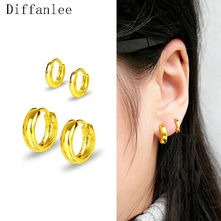 

2 Pair/Combo Smooth Hip-hop Huggie Hoop Earings Fashion For Women Men Children Girls No Stone Classic Gold Color ear Jewellery