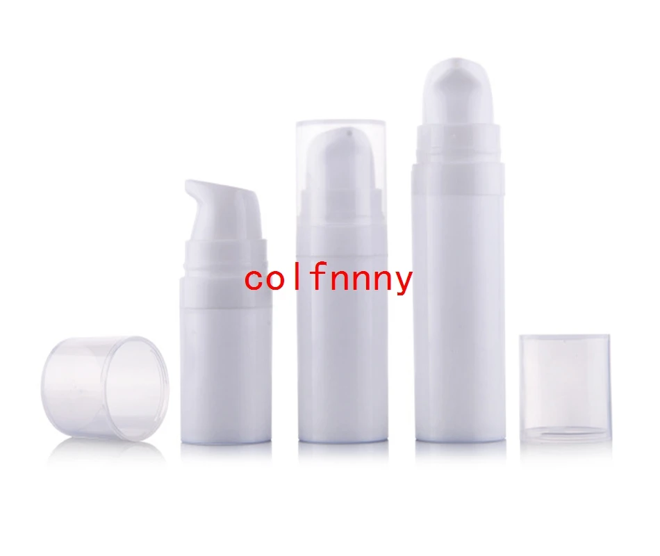 

300pcs/lot 5ml 10ml 15ml white airless pump vacuum plastic bottle lotion bottle with Clean/white lid Refillable Bottles Containe