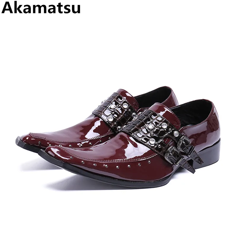 

Zapatos hombre vestir patent genuine leather buckle rhinestone oxford shoes for men italian slip on loafers office formal flats