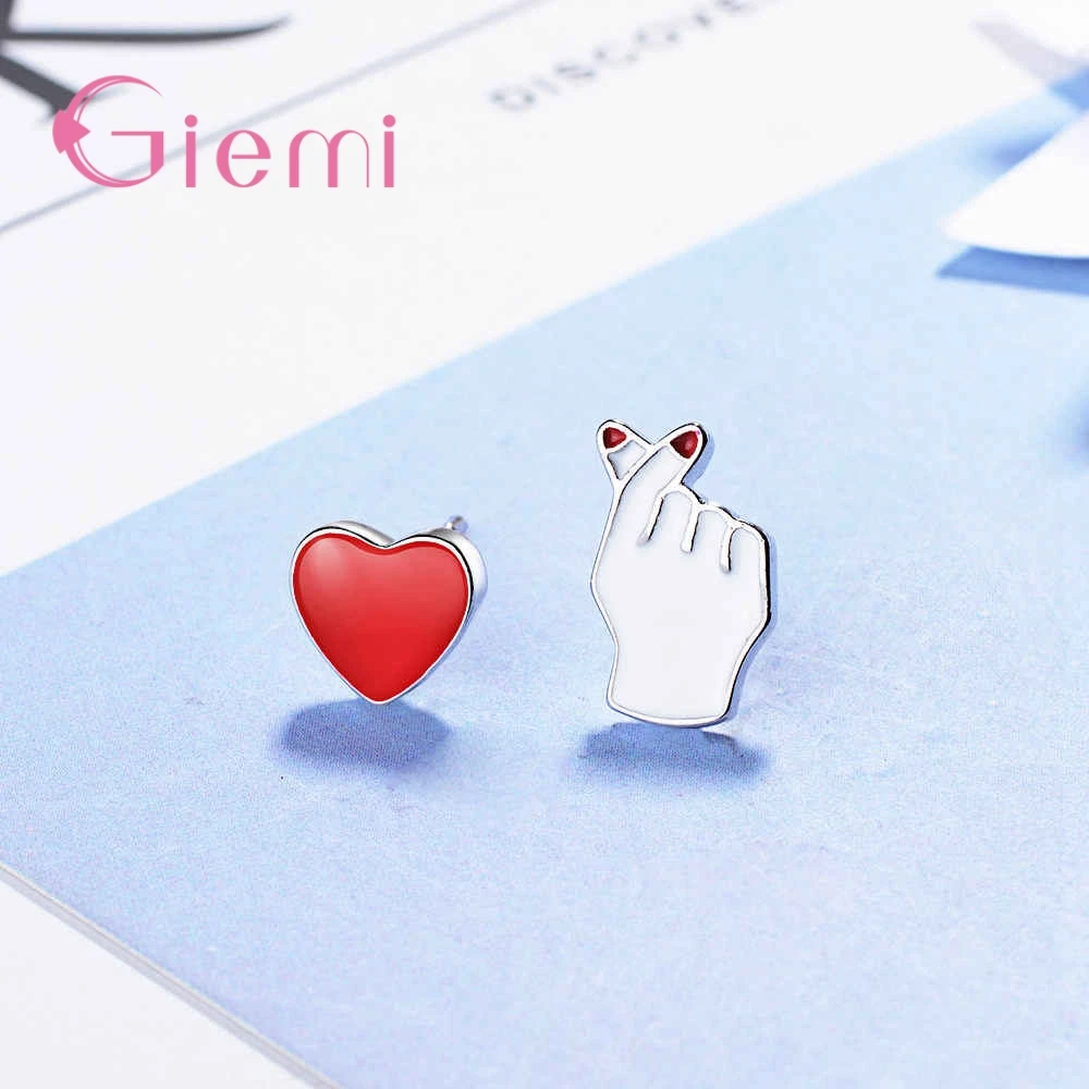 New Arrivals Red Enamel Heart Shaped Stud Earrings Jewelry For Women Girls Party Romantic 925 Sterling Silver Ear Jewelry