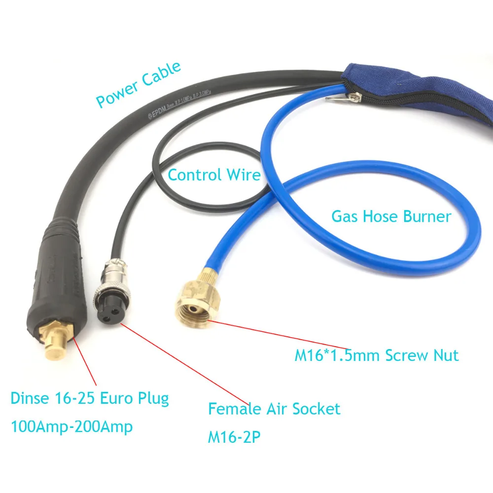 Gas/Daya Dipisahkan WP-17V Air Didinginkan TIG Obor Las Gun 4 M Kabel Plug Dinse Burner Selang 16-25 Jins DKJ Hood Katup Control