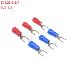 100PCS SV1.25-3/4 SV2-3/4 red blue Furcate spade Terminals Cable Wire Connector Fork Type pre-insulated Crimp terminal SV 1.25 2