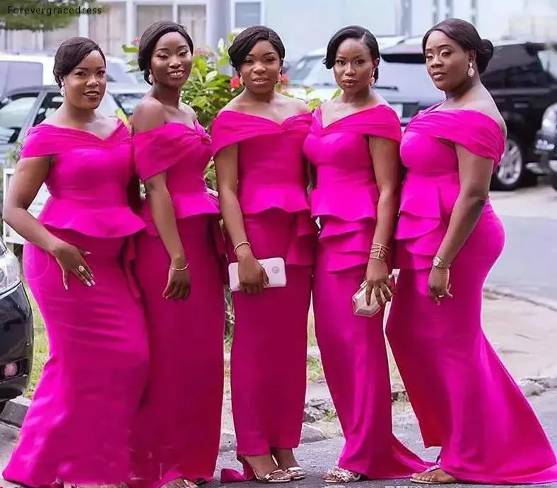 

African Bridesmaid Dresses 2019 Fuchsia Summer Country Garden Wedding Party Guest Maid of Honor Gowns Plus Size Custom Made