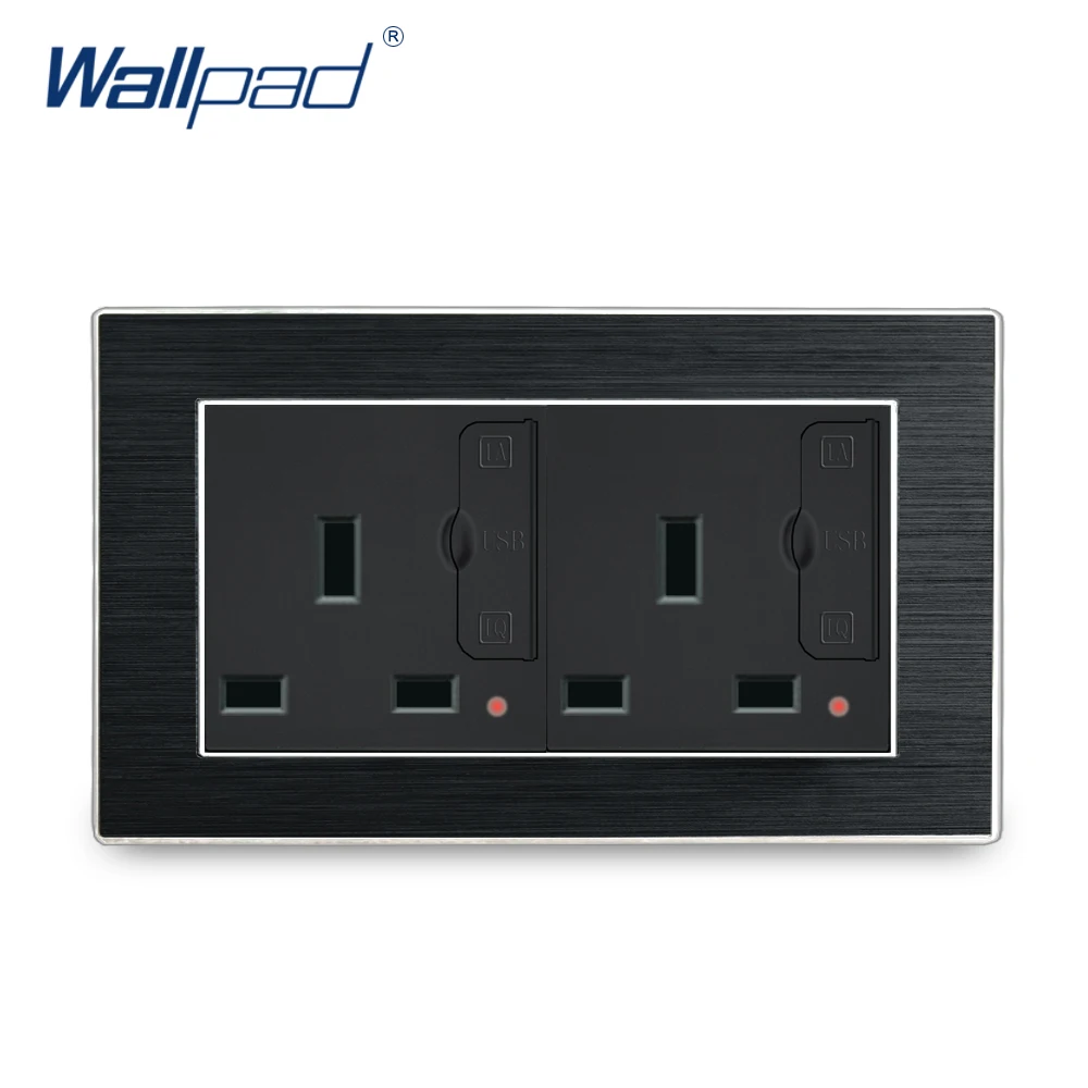 Double UK Socket Wallpad Luxury Satin Metal Panel 146*86mm Double 13A UK Socket with 4 USB Charging Ports with LED Indicator