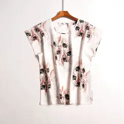 Blusa 100% de seda de morera para mujer, ropa de talla grande, Manga corta raglán, 100% seda Natural