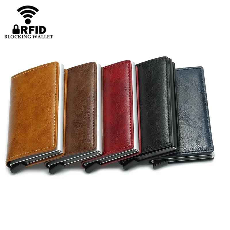 New Fashion Anti RFID Blocking Men\'s Credit Card Holder Leather Small Wallet ID Bank Card Case Metal Protection Purse For Women