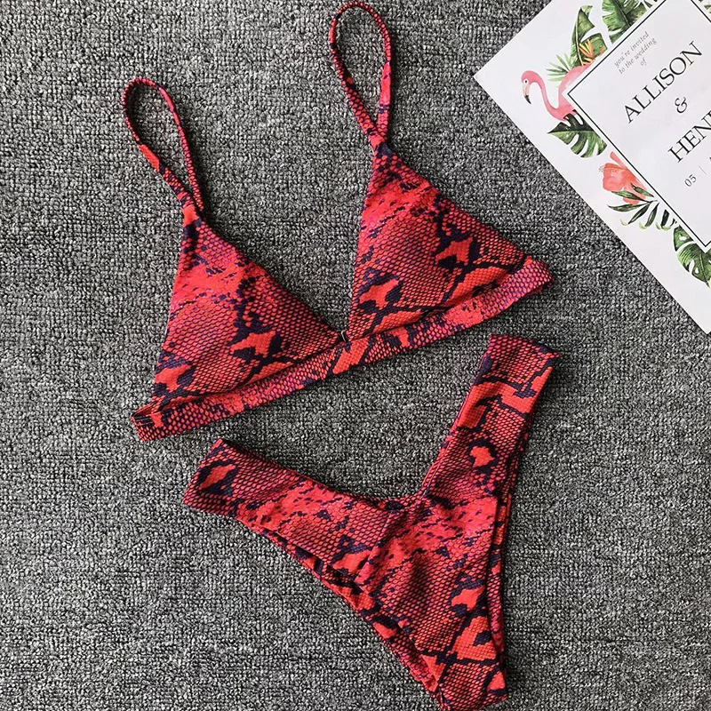 Bikini con estampado de serpiente para mujer, bañador Sexy con Tanga, conjunto de Bikini de dos piezas, traje de baño para mujer