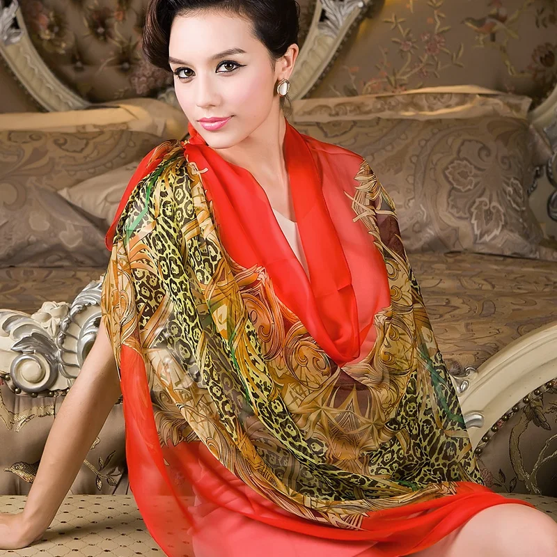 New Red Women Long Silk Scarf Shawl Printed Female Spring Autumn Silk Scarf Wraps Fashionable Casual All-match Cape Scarves