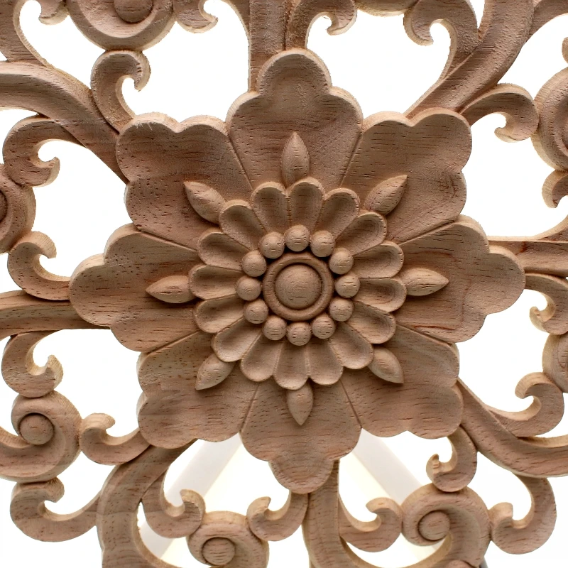 RUNBAZEF Furniture Wood Carving Appliques Vintage Nautical Decor Cabinet Door Solid Decals Flowers Pattern Carved Crafts