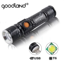 Goodland USB LED Flashlight Rechargeable LED Torch Light Lanterna T6 High Power Battery Lantern Tactical Flashlight for Bicycle