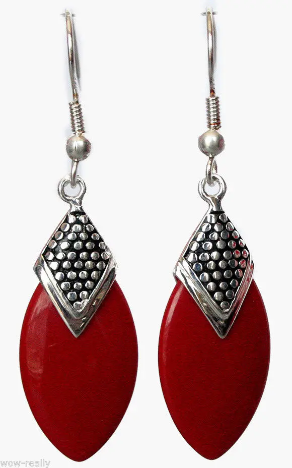 hot sell new - Stunning Red Coral Bead 925 Sterling CZ Earrings with HookLuxury Girls Wedding