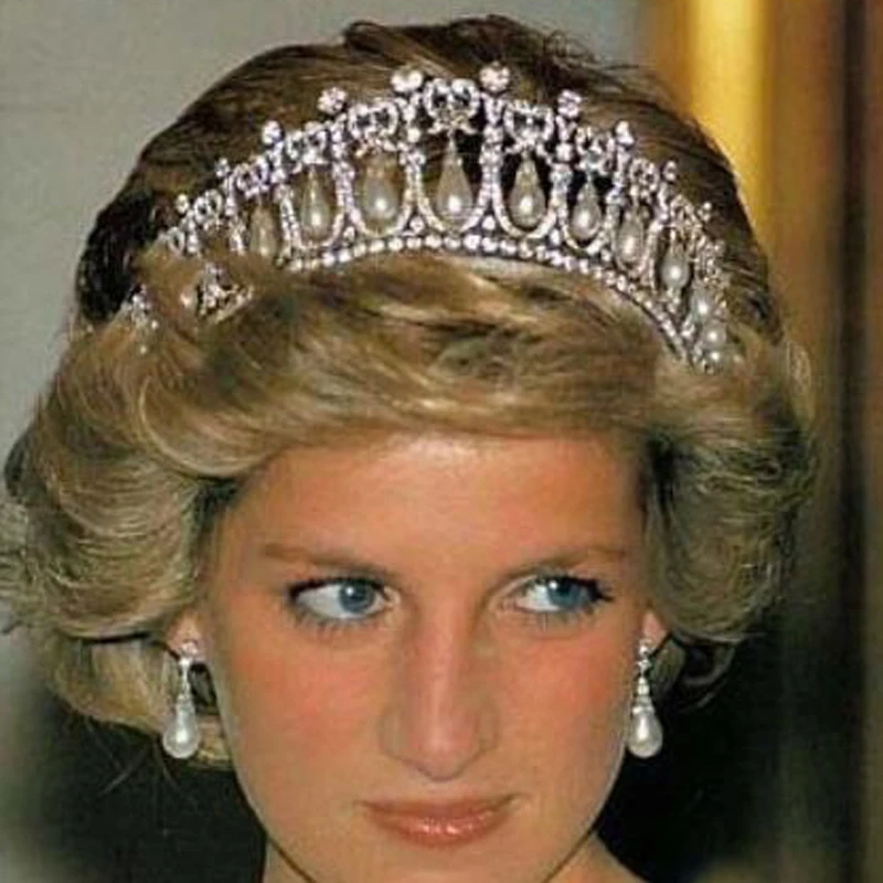 Zilveren Kleur Koningin Diana Vintage Kroon Kristal En Parel Prinses Diadeem Voor Bruids Haaraccessoires Vrouwen Tiara Hoofdband