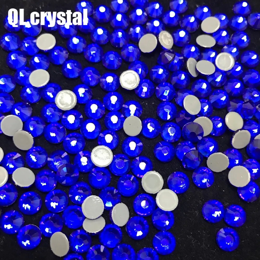 blue Glitter Flatback Glass Crystal DMC Hotfix rhinestone For Gymnastics dancing wedding Clothes Shoes 3D Nail Art Decoration