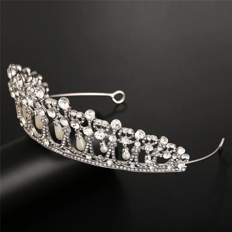 Zilveren Kleur Koningin Diana Vintage Kroon Kristal En Parel Prinses Diadeem Voor Bruids Haaraccessoires Vrouwen Tiara Hoofdband