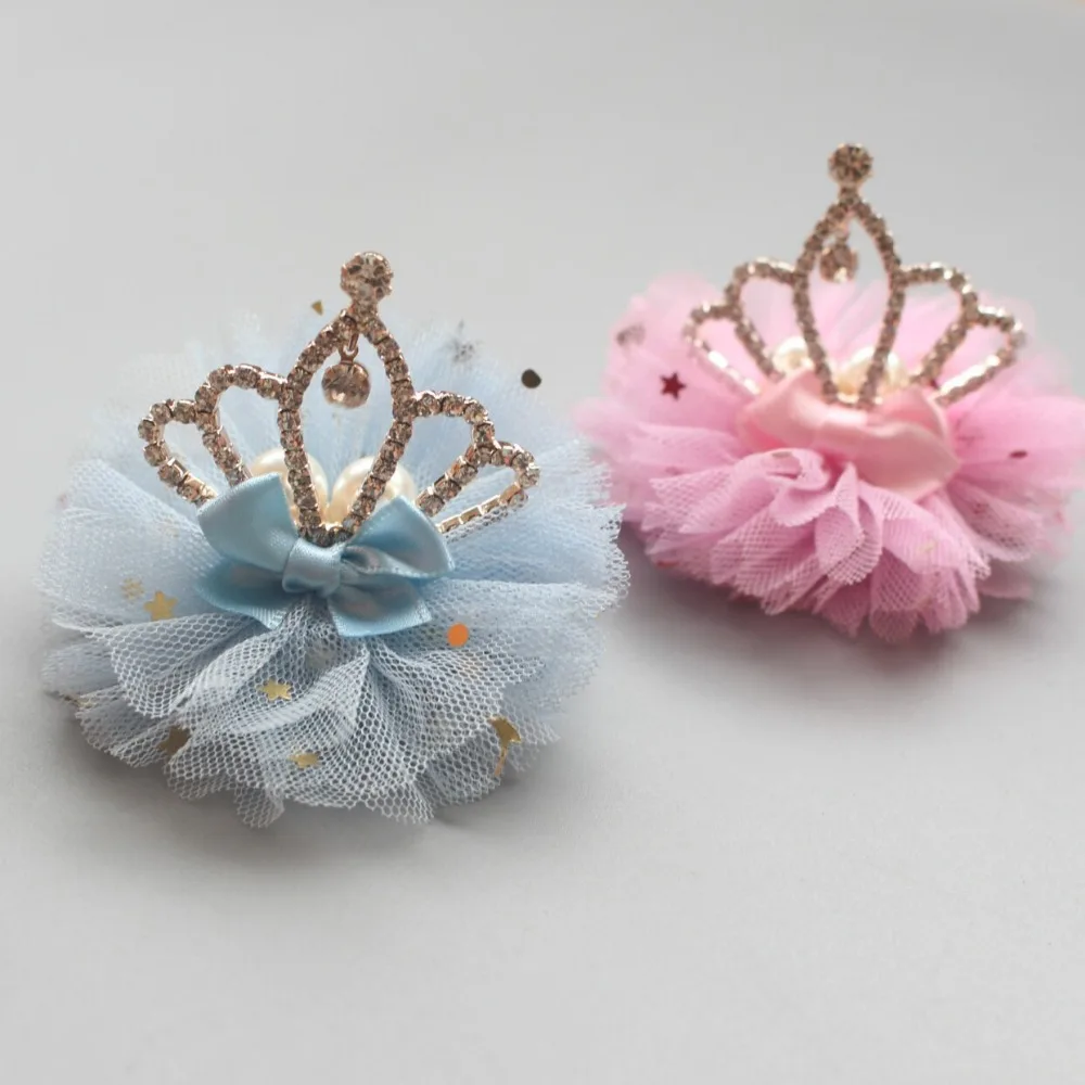 

Boutique 5pcs Fashion Cute Glitter Gemstone Tiaras Hairpins Solid Lace Floral Bow Crown Hair Clips Princess Hair Accessories