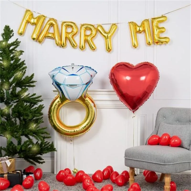 7pcs Rose Gold Marry Me Letter Foil Balloons Diamond Ring Balloons Wedding Decoration Valentines Day Event Party Globos