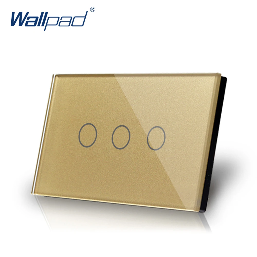 3 Gang 1 Way Smart Touch Switch US/AU 118*72mm Wallpad Luxury Crystal Gold Glass LED Indicator Electrical Wall Switch Plate