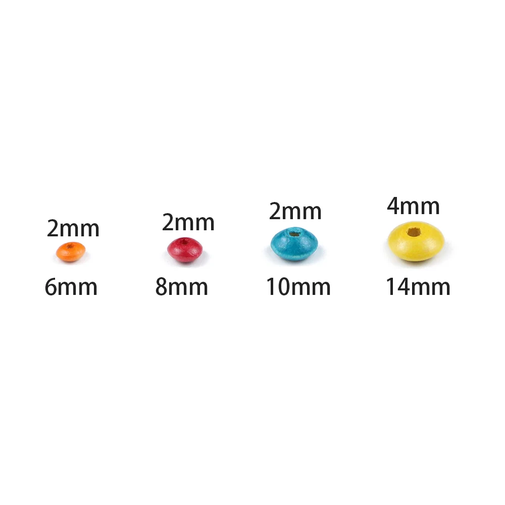 WLYeeS Flat Round Mixed color Spacer Wooden Beads 6 to 14mm Charm Wood Loose beads for DIY Jewelry Making Bracelet Necklace Toy