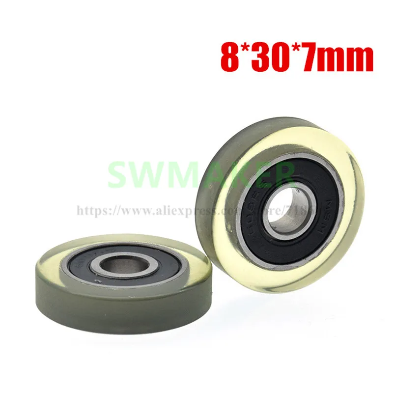 

10pcs 8*30*7mm 608 bearing, rubber-coated flat wheel, plane press wheel, conveyor belt, polyurethane PU soft rubber wheel