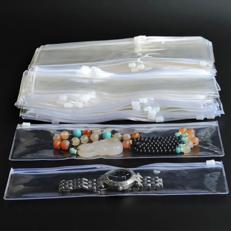 Wholesale 50pcs/lot Thick Long Clear White Plastic PVC Jewelry Packaging Bag Necklace Bracelet Dustproof Oxidation Storage Bags