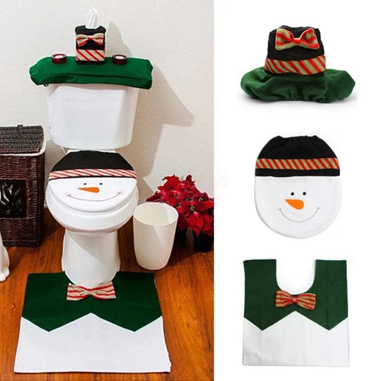 drop Christmas Happy Santa Toilet mat Foot Pad Seat Cover Cap Decorations Toilet Seat Cover and Rug  Xmas Bathroom Set 3pcs/set