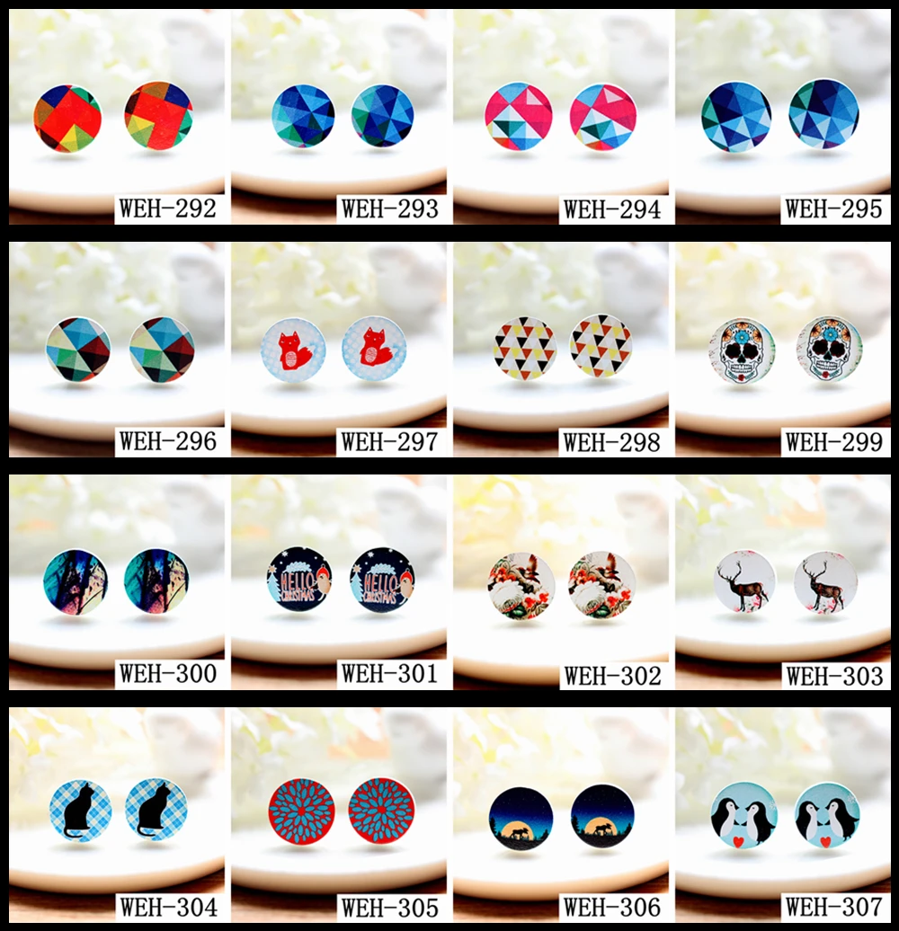 

20PCS16mm Round geometry Triangl Christmas eimage Printing Wood Laser Cut Cabochon to make Earrings,Bobby pin -(WEH292-307)