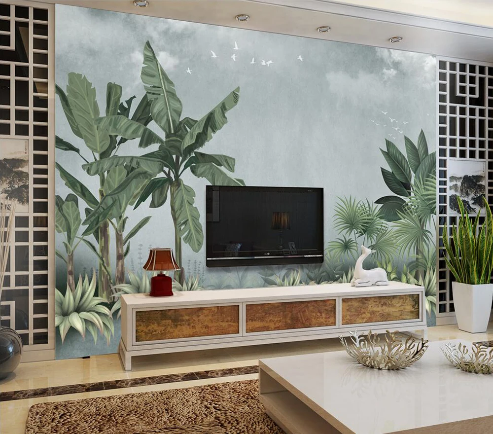 Custom wallpaper Hand-painted gray forest plant background wall