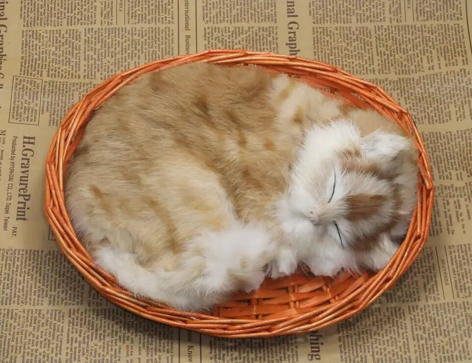 new lovely simulation sleeping cat toy polyethylene & furs handicraft cat doll with a basket gift about 25x21cm 0280