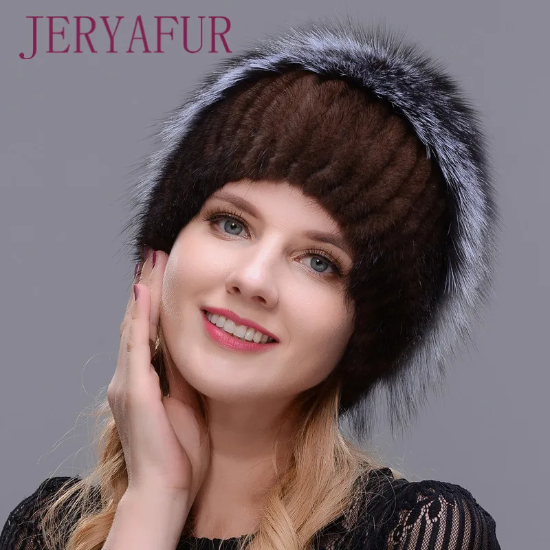 Women New Winter Fur Cap Hooded Head Genuine Mink Fur Hat and Silver Fox Fur Floral Design Hat High Quality Fur Fashion Hat