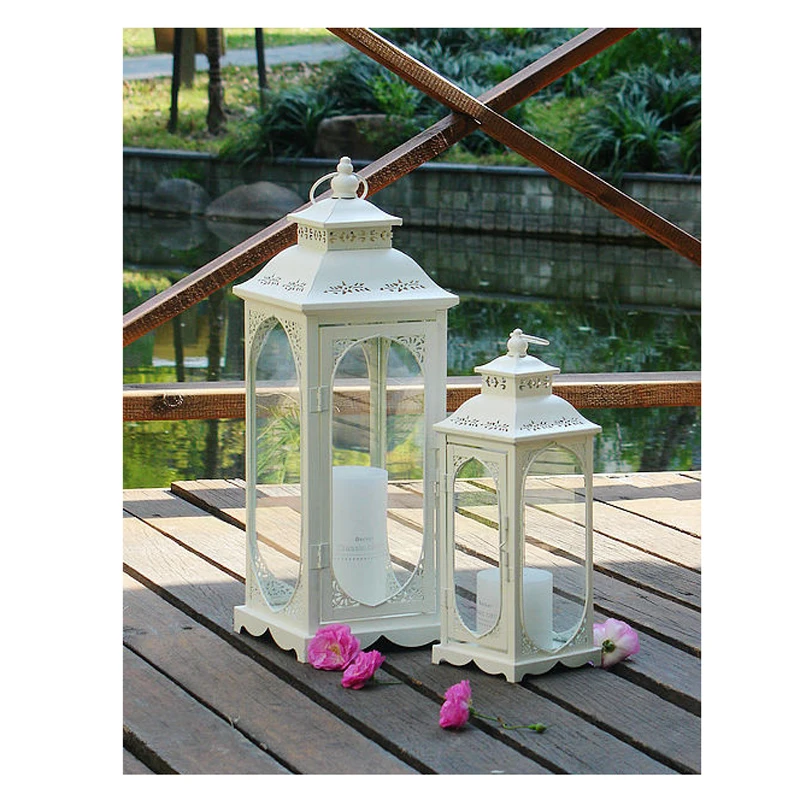 

H 28' Big Metal Hurricane Lantern Decor Garden Light Wedding Candle Lantern Decoration Yard Standard Lamp Glass Path Lighting