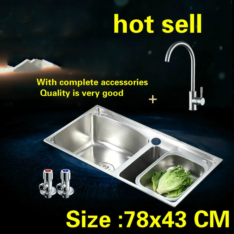 

Free shipping Standard kitchen sink food grade 304 stainless steel double groove 78x43 CM