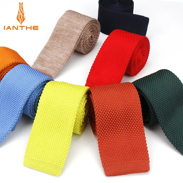 Fashion Burgundy Retro Neck Tie Wedding Knitted Ties for Men Skinny Ties Man Gravata Polyester Narrow Knitted Neckties Navy