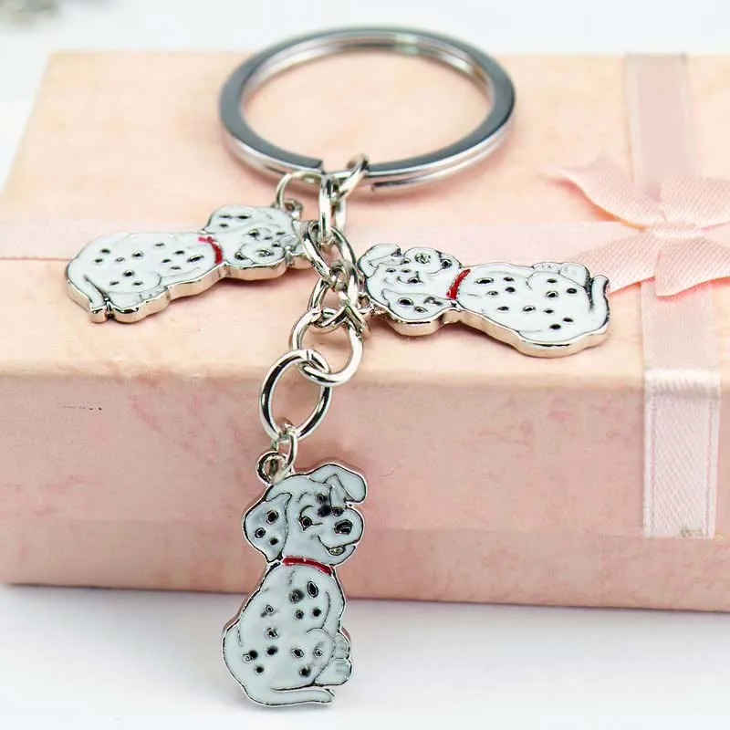 Dalmatian dog pendant key chains for men women white gold color metal alloy pet bag charm car keychain key ring holder keyring