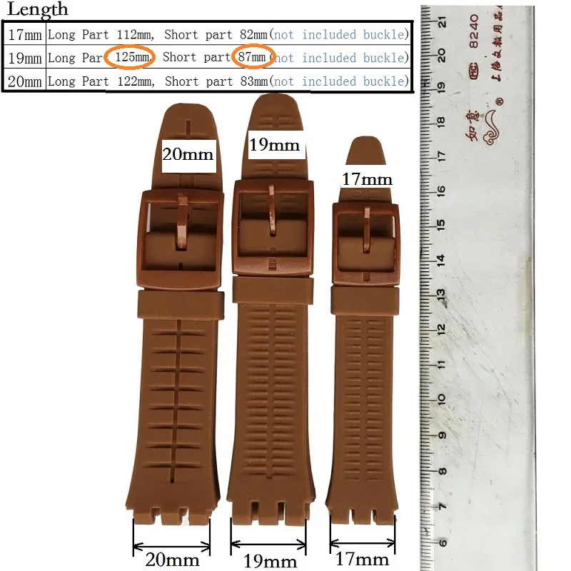 Seatopton borracha de silicone sólida 17mm 19mm 20mm para swatch acessórios de relógio militar pulseiras fivela de plástico