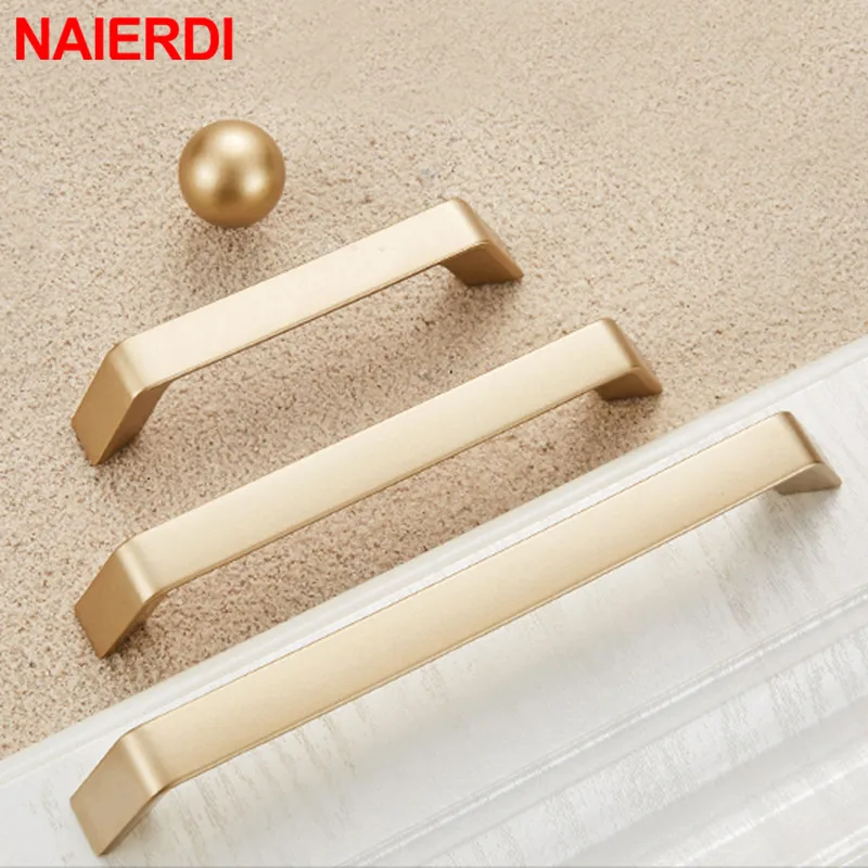 NAIERDI Solid Zinc Alloy Gold Cabinet Handles for Furniture Drawer Knobs Cabinet Pulls Decorative Home Decor Hardware