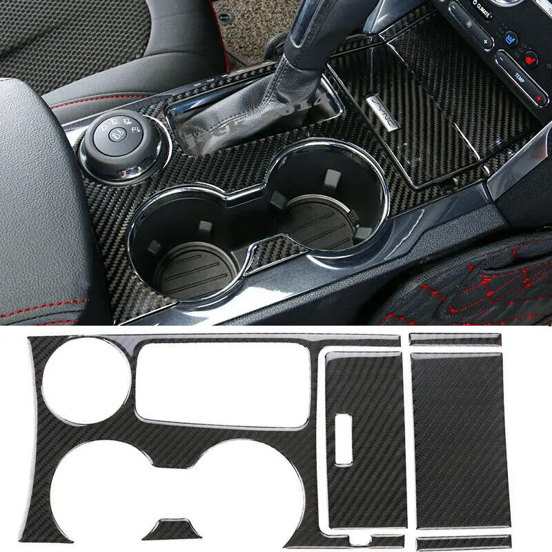 Real Carbon Fiber Interior Cup Holder Panel Cover Decor For Ford Explorer 2016 2017 2018