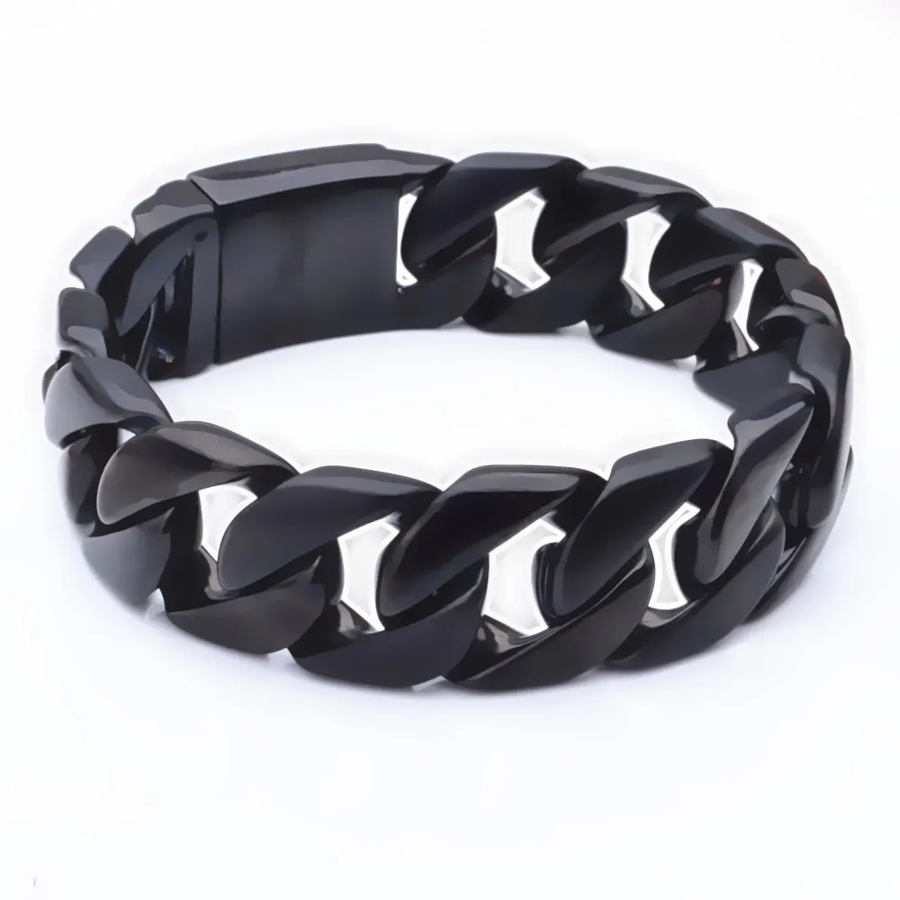 8.66\'\' 24mm Heavy Black Stainelss Steel Huge Solid  Cuban Curb Link  Chain Bracelet  Jewelry Men\'s Holiday Gifts for Father