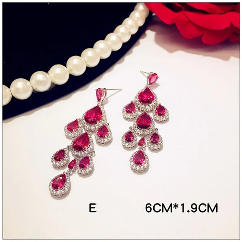Artificial Ruby Drop Earrings For Women 925 Sterling Silver Needle Ear Studs Red Cubic Zirconia Fine Jewelry Party Accessories