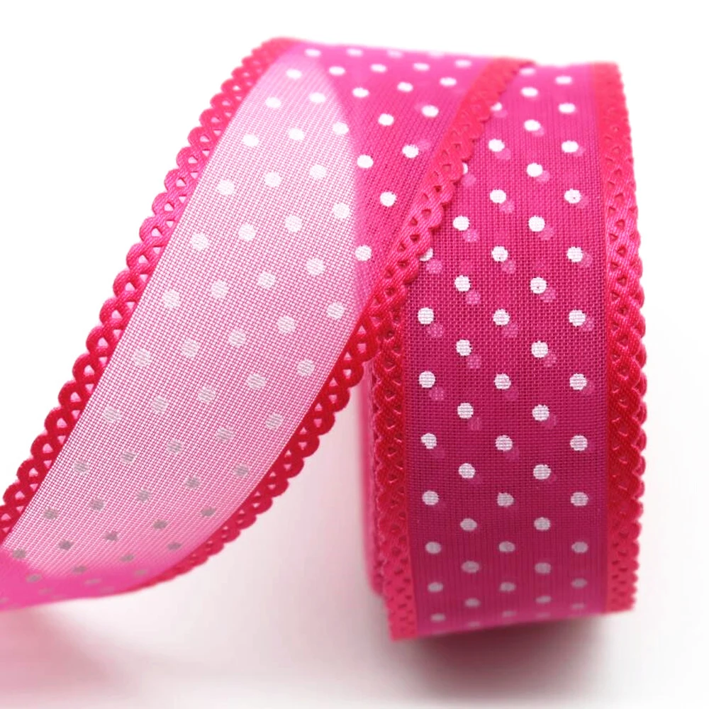 20 Yards 25MM Lace Ribbon Polka Dots Chiffon Yarn DIY Handmade Material Gift Wrapping Hair Bows Home Decoration Headwear