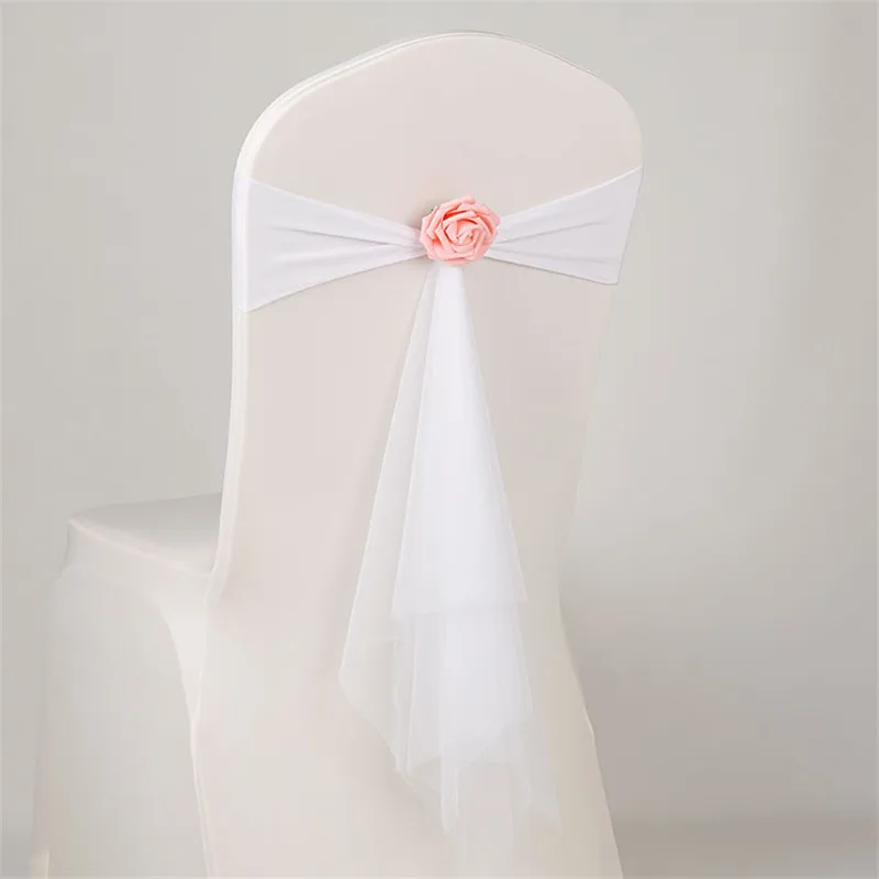 

Organza Chair Sashes Flower Spandex Organza Chair Decoration Wedding Party Festival Chair Covers and Bows for Christmas