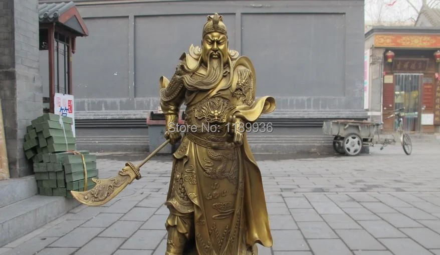 China Classic Pure Brass Dragon Guan Gong warrior God Feng shui Statue