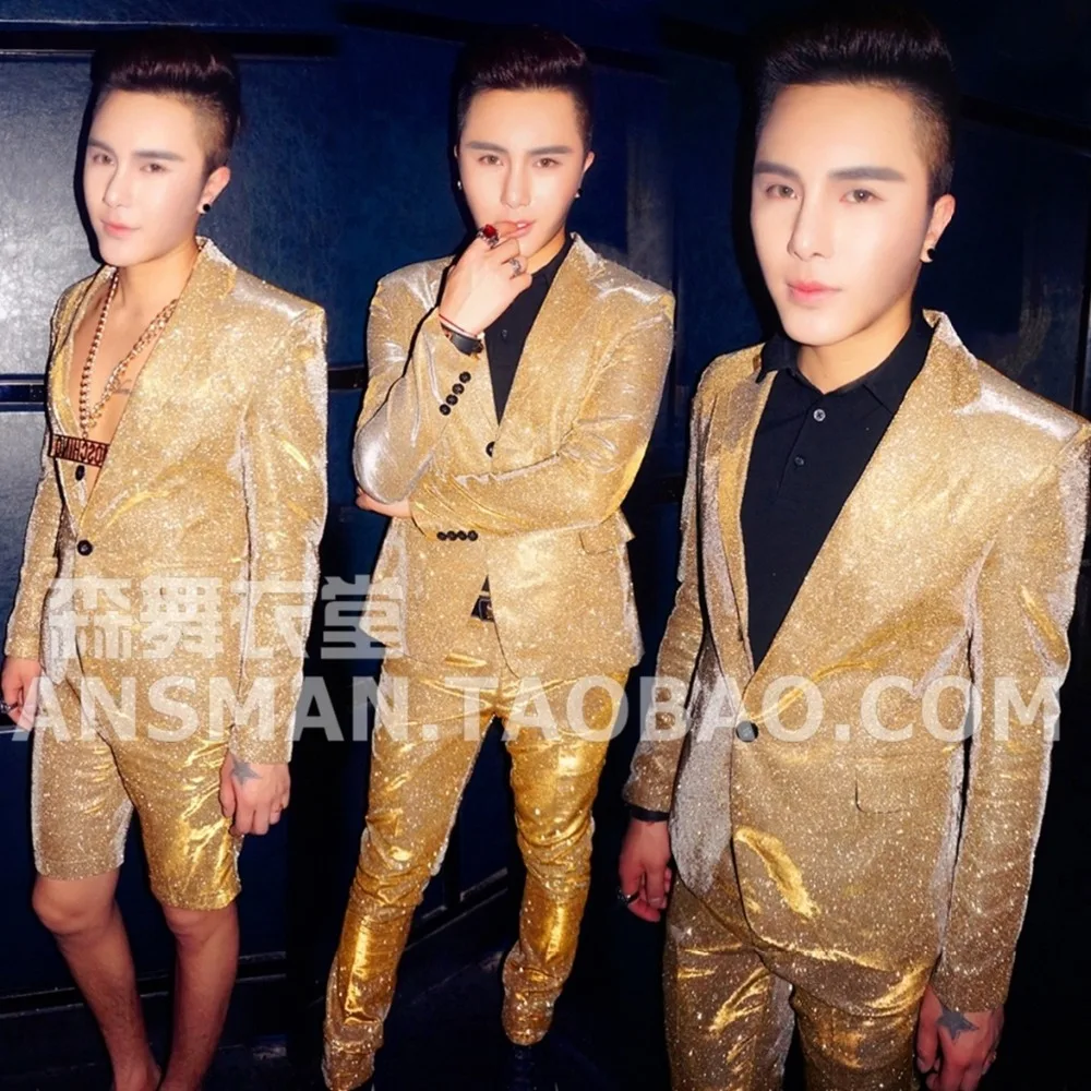 

New Mens Gold Color Gradient Glitter Suit Coats Performance Blazers Jacket Dress Male Fashion Singer Costumes Clothing Men Suits