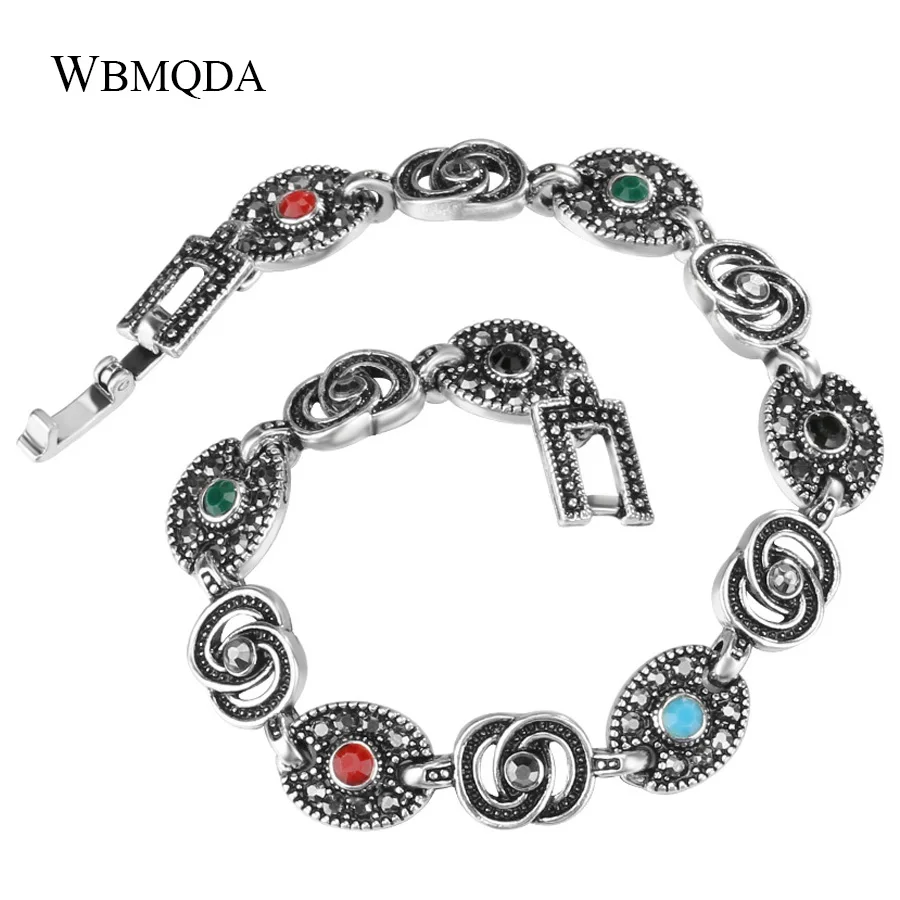 Wholesale Vintage Tibetan Silver Color Cross Circle Charm Bracelets & Bangles For Women Bohemian Fashion Crystal Jewelry 2018