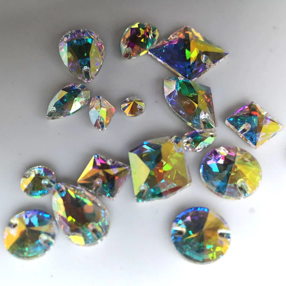 SW Runde Rivoli Drop Crystal AB Tschechischer Silberboden Aufnähbare Strasssteine Österreichische Steine Zwischenknöpfe für Kleidung und Schmuck – Detail 8