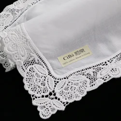 A008: White premium cotton lace handkerchiefs 12 piece/pack blank crochet hankies for women/ladies wedding gift