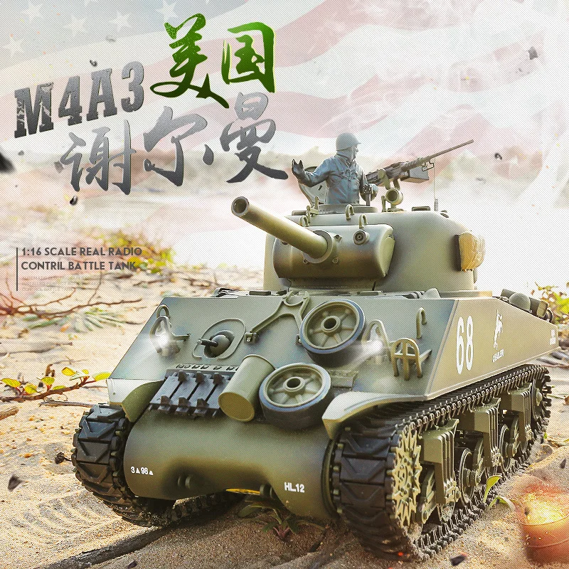 Hot Plastic/Metal Electric Radio Contorl Military RC Tank 1:16 America M4A3 With Simulation Smoke & Sound All Terrain Drive Tank