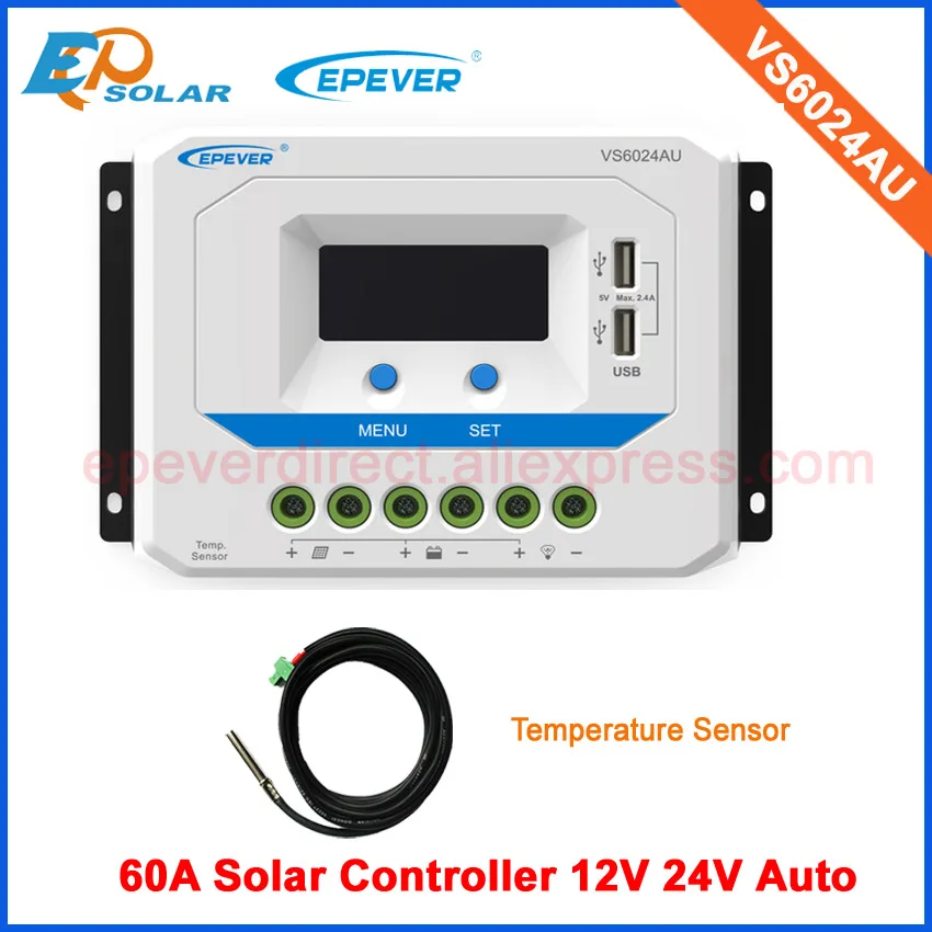 

Solar power panel charger controller for 12v 24v auto type PWM 60A VS6024AU with temperature sensor