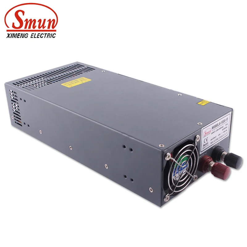 SMUN S-1000-15 110VAC/220VAC to 1000W 15V 66A High Efficiency Switching Power Supply SMPS For Industrial Control System